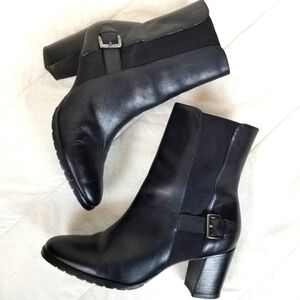 Cole Haan black leather ankle boots buckle strap round toe moto boho goth 8.5